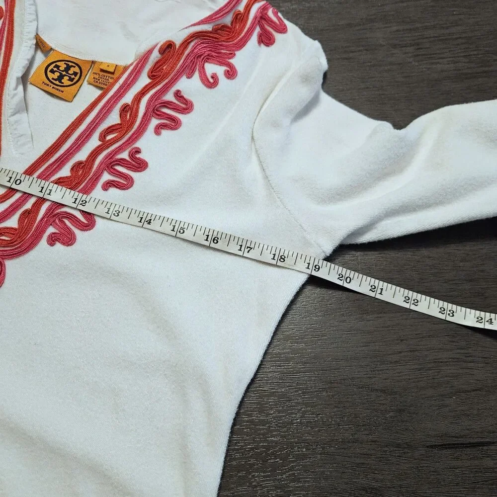 TORY BURCH Cotton Terry Cloth White Tunic Shirt Beach Pool Cover Up S Preppy